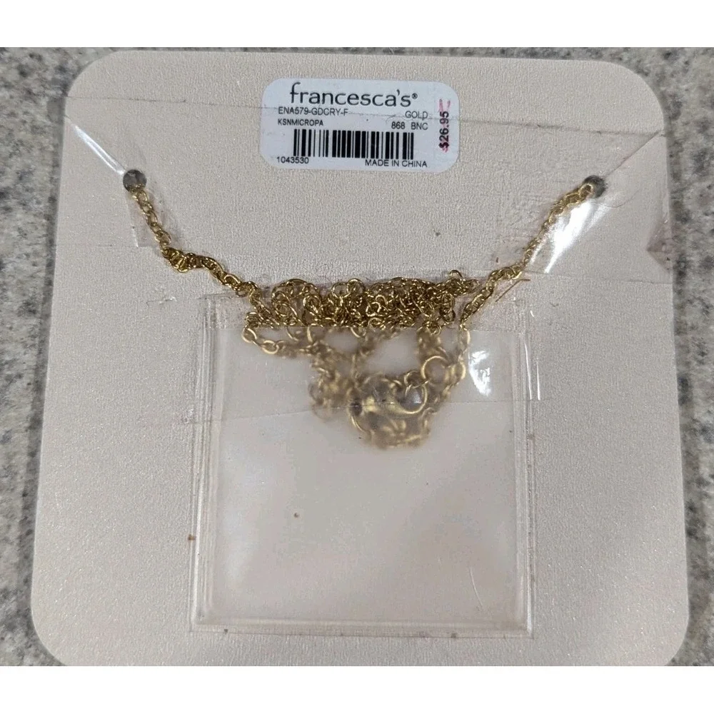 Francesca's Stainless Steel 14K Gold Dipped‎ Cubic Zirconia Three Stone Necklace